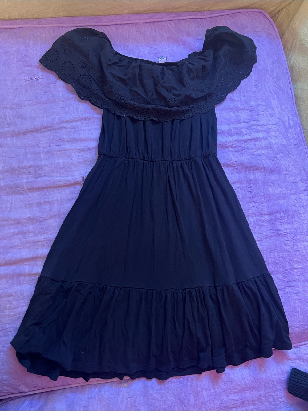 Sweet Black Off-Shoulder Ruffle Dress - Picture 2 of 3